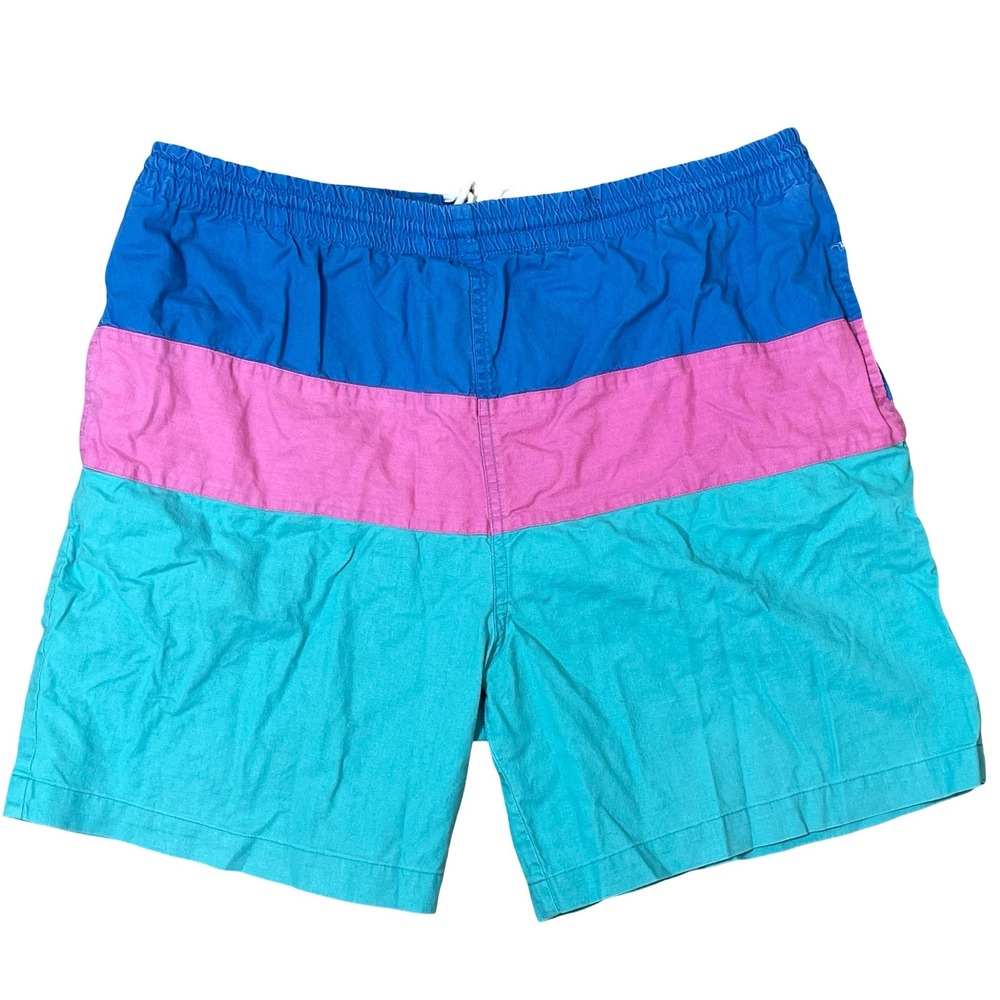 Vtg Islander Swim Trunks Mens L Multicolor Colorblock Retro 80s 90s Board Shorts